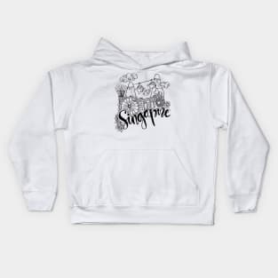 Hand Drawn Symbols Of Singapore. Kids Hoodie